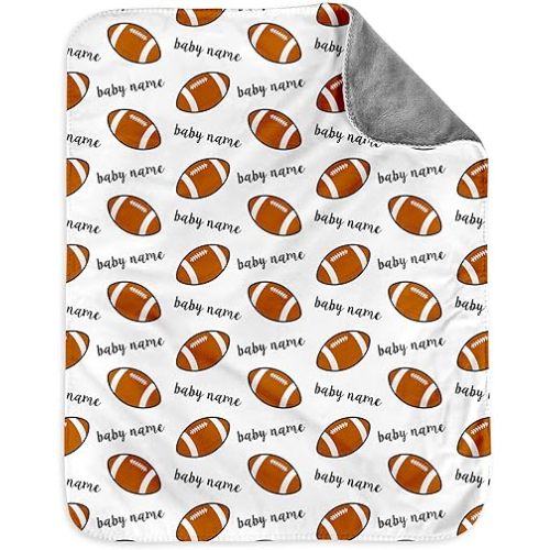 NICTIMEID Personalized Football Baby & Infant Blanket Custom Name Sports Theme Blankets for Kids Boys, Plush Mink and Sherpa Blanket, Brown