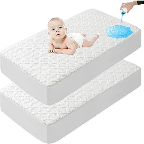 Lunsing 2 Pack Crib Mattress Protector, Soft Bamboo Viscose Waterproof Crib Mattress Pad Cover, Cooling Baby Mattress Cover for 4-13 inches Toddler Mattress, 52"x28", White