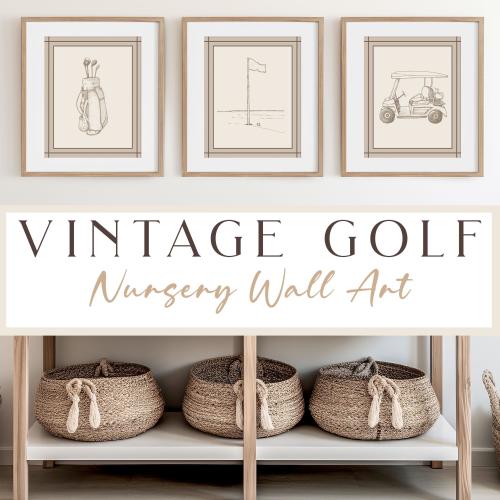 Nursery Golf Art Print Set of 3 Boy Golf Nursery Above Crib Decor Vintage Sport Theme Nursery Idea Custom Boy Nursery Baby Name Sign Print