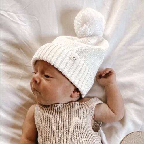 Luna + Luca Pom Beanie - White