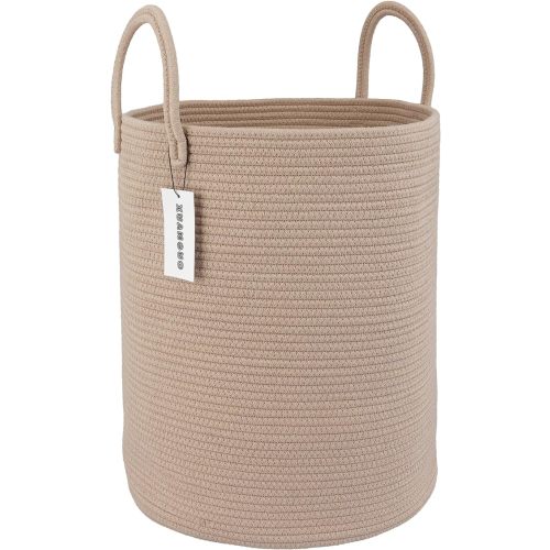 Cotton Rope Laundry Basket Hamper for Clothes Woven Storage Basket for Living Room Bedroom Boho Tall Rope Baskets for Blanket Toys Pillow Towels Baby Nursery Hamper Bin Konjac