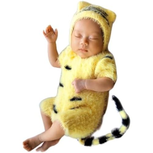 Newborn Baby Photography Outfit Tiger Boy Girl Newborn Photoshoot Crochet Romper Props Baby Photo Knit Bodysuit