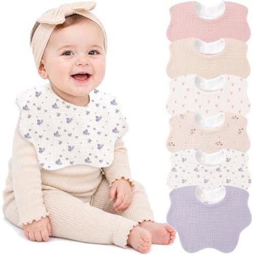 Bearmoss Muslin Baby Bibs for Drooling & Teething Cotton Drool Bib 6 Pack