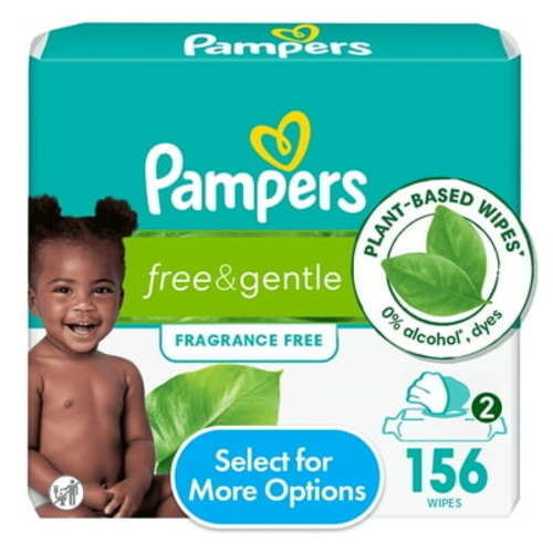 Pampers Free & Gentle Baby Wipes Unscented, 2-Pack 126 Wipes (Select for More Options)
