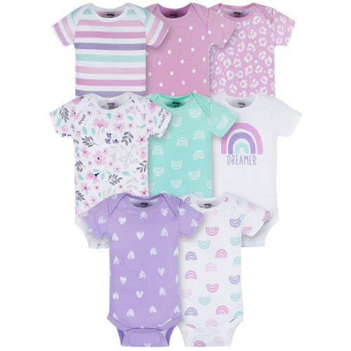 Onesies Brand Baby Girl Short Sleeve Onesies Bodysuits, 8-Pack, Sizes Newborn - 12 Months