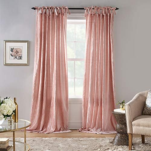 Elrene Home Fashions Korena Tie-Top Crushed Velvet Window Curtain Panel, Rustic-Chic Curtain Panel for Living Room or Bedroom, 52 Inches by 84 Inches, Blush, 1 Panel - 52 in x 84 in