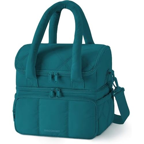 BAGSMART Lunch Bag Women, Double Deck Insulated Lunch Box, Quilted Puffer Lunch Tote, Leakproof, Durable & Reusable Large Lunch Cooler For Work Picnic Travel Meal Prep, Teal