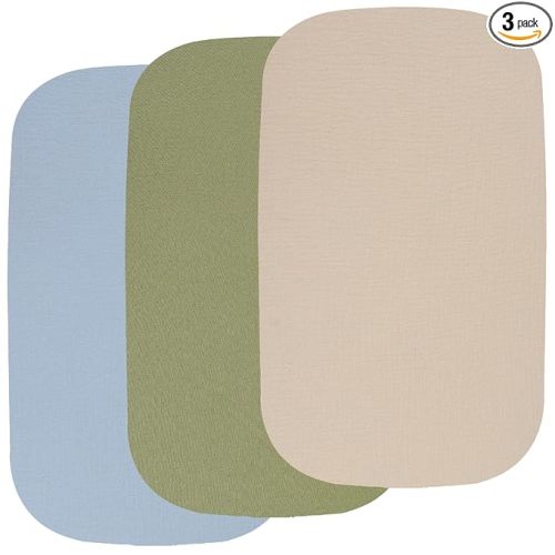 Muslin Bassinet Sheets 3 Pack, 100% Cotton Baby Sheet 35" X 20" Compatiable with AMKE 3 in 1 Bassinets, MiClassic, Uiuwoo, Foalom, YADAQE, Milliard and TCBunny Bassinet, Beige Green and Blue