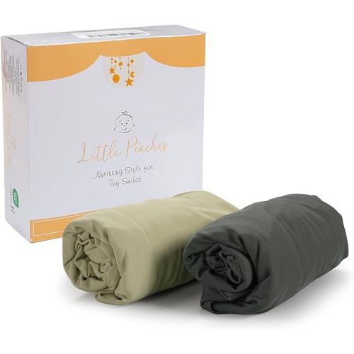 Little Peaches Baby Crib Sheets - Super Soft & Breathable Crib Mattress Sheet, Portable Crib Sheets for Boys, 4 Way Stretch Knitted Fitted Crib Sheet, 2 Pack - Star-Blue & Navy - Crib Sheet (2 Pack) - Charcoal & Linen
