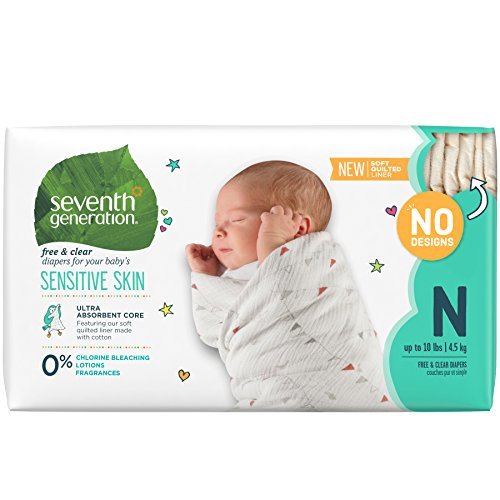 Seventh Generation Baby Diapers, Free and Clear for Sensitive Skin, Original No Designs, Newborn 144ct (Packaging...