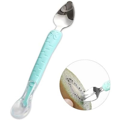 Double Head Baby Silicone Food Spoon (green), Baby Fruit Scraping Mud Spoon, Feeding Spoons Training Spoon for Infants, baby led weaning supplies (Green)