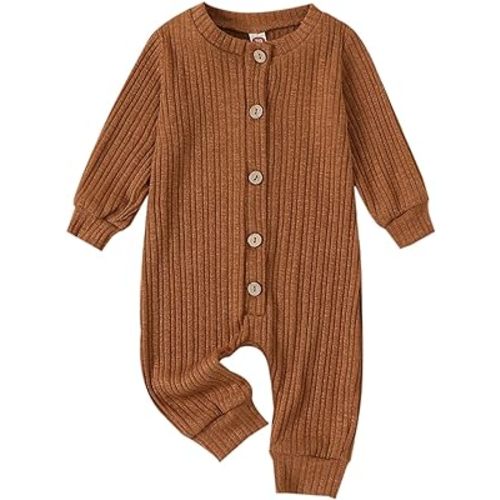MERSARIPHY Newborn Baby Girl Boy Knitted Rib Romper Unisex Gender Neutral Infant Button Jumpsuit Long Sleeve Bodysuit Clothes