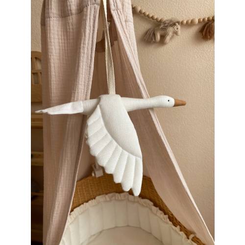 The first rattle for the newborn from natural materials | decor for a children&#39;s room| linen white stork| handmade| gift for baby shower|