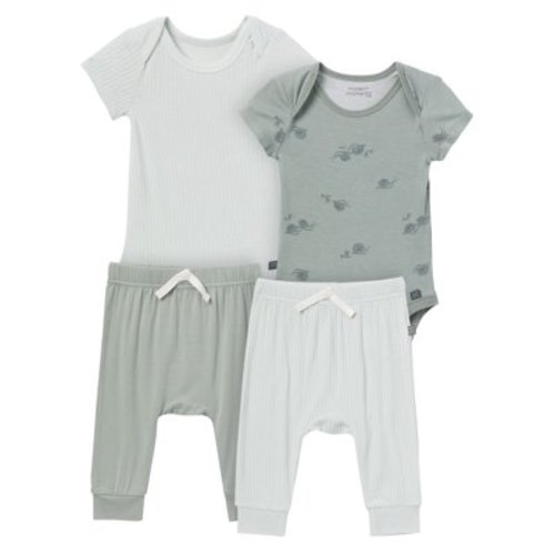 Modern Moments by Gerber Baby Neutral Super Soft 4-Piece Bodysuits and Pants Gift Set, Newborn - 12 Months