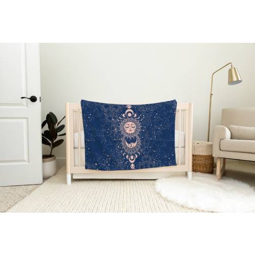 Celestial Astrological Constellation Sun Moon and Stars Crib Baby Blanket