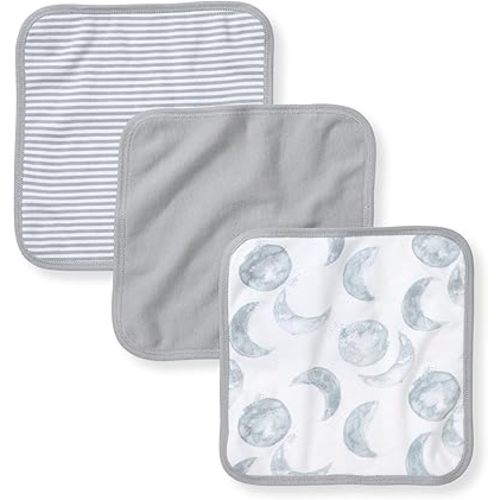 Burt's Bees Baby Infant Washcloths, 100% Organic Cotton, Soft and Super Absorbent Knit Terry & Woven Terry Wash Cloth - 3 Pack Set