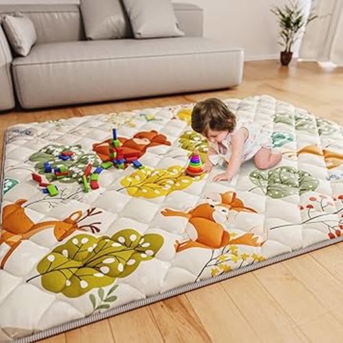 Baby Play Mat 71" X 59" Playpen Mat Upgraded Thicken Baby Floor Play Mat Non-Slip Cushioned Crawling Mat Waterproof Activity Playmats for Babies Toddlers Infants (71X59, Fox)