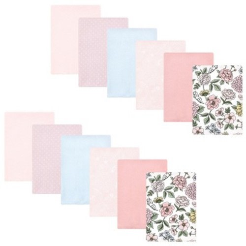 Hudson Baby Infant Girl Cotton Flannel Burp Cloths Bundle, Vintage Blossom, One Size