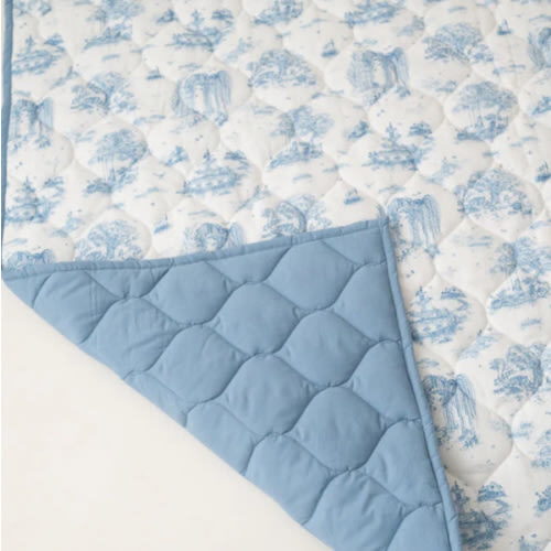 Spring Toile Blue Quilted Playmat - Organic Cotton Baby Playmat – The Gilded Bird US
