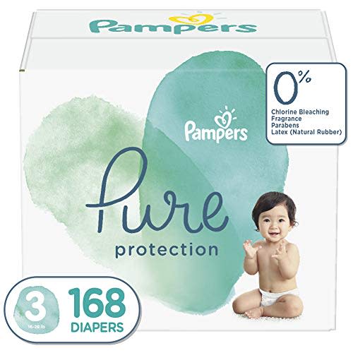 Diapers Size 3, 168 Count - Pampers Pure Protection Hypoallergenic Disposable Baby Diapers for Sensitive Skin, Fragrance Free, (Packaging May Vary)