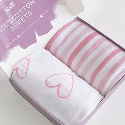 Bassinet Sheets Compatible with AirClub, GoFirst and MiClassic Bassinet Bedside Sleeper, 2 Pack, 100% Jersey Knit Cotton Fitted Sheets, Pink Stripes and Hearts Print for Baby Girls