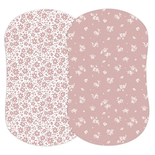 Sorrel + Fern Baby Bassinet Sheets Girl (Antique Rose) 2-Pack - Fitted Bedside Bassinet Sheets - Buttery Soft Cotton Blend for Standard Bassinet Mattress Pad - Compatible with Halo Bassinest