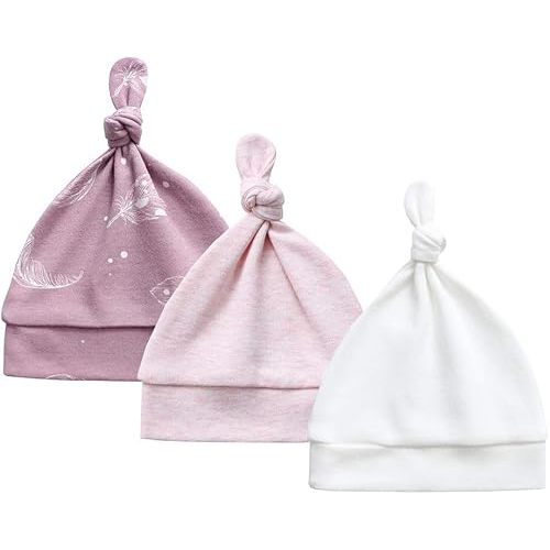 Owlivia Organic Newborn Knot Hats, Hospital Baby Beanies, Unisex Infant Caps, 3-Pack