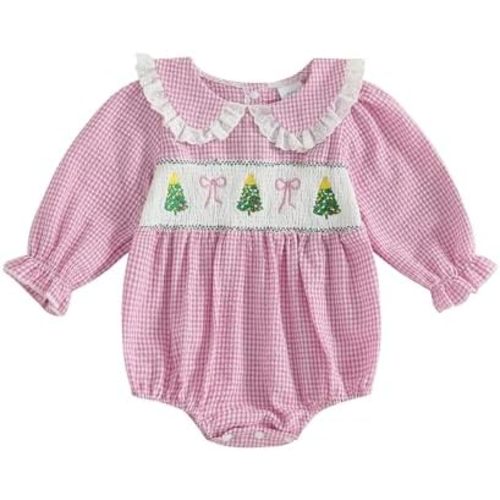 Baby Girl Christmas Outfit Peter Pan Collar Plaid Romper Newborn Thanksgiving Outfits Infant Halloween Clothes