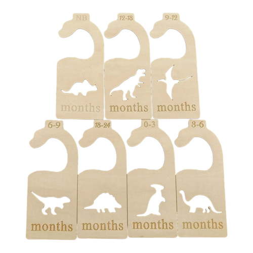 7 Pcs Dinosaur Baby Closet Size Divider Wooden Baby Closet Organizers with Hook