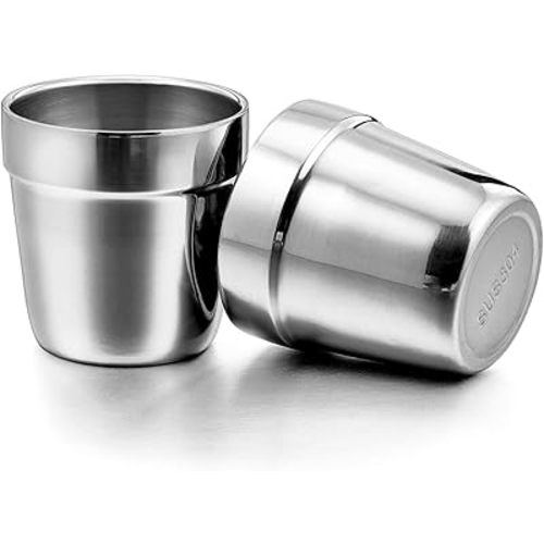 E-far Metal Cups for Kids Baby, 6 Ounce Stainless Steel Insulated Cups for Toddler Children, Training & Transition, Double Wall & Shatterproof, Mirror Polished & Dishwasher Safe - 2 Pack