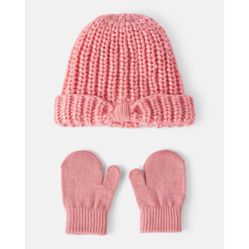 Baby Girl 2-Piece  Shimmer Winter Hat & Mittens - Pink - Carter's | Carter's
