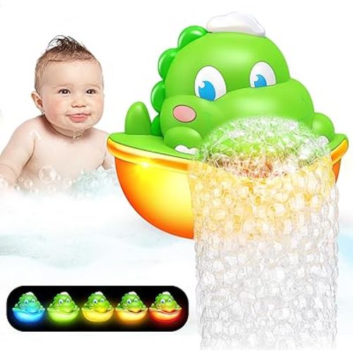 Dinosaur Bath Toys,Baby Bath Toys Light Up Bath Bubble Machine Automatic Bath Bubble Maker with Colourful Light Bathtime Shower Bath Toys for Kids Ages 1-3 4-8 Birthday Gift for Toddler Boys Girls