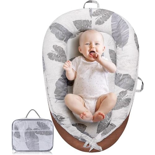 Baby Lounger for Newborns 0-24 Months, Breathable and Soft Co-Sleeping Nest, Lightweight Infant Lounger for Home and Travel, Essential Baby Gift (Brown)