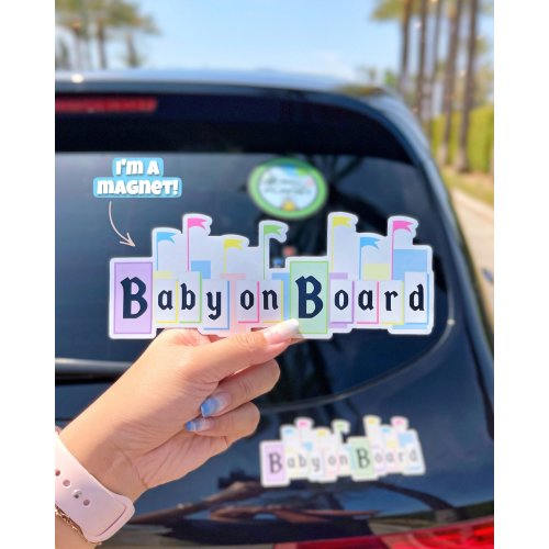Baby on Board Magnet Disney Car/ Pastel Disneyland Newborn Safety Car Bumper Magnet/ kids on board/ New parents gift