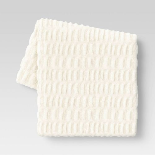 50"x60" Ruched Faux Rabbit Fur Throw Blanket Cream - Threshold™: Plush, Machine Washable, Reversible