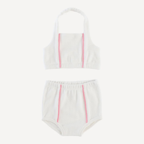 piped retro halter sunsuit | coconut | organic cotton terry