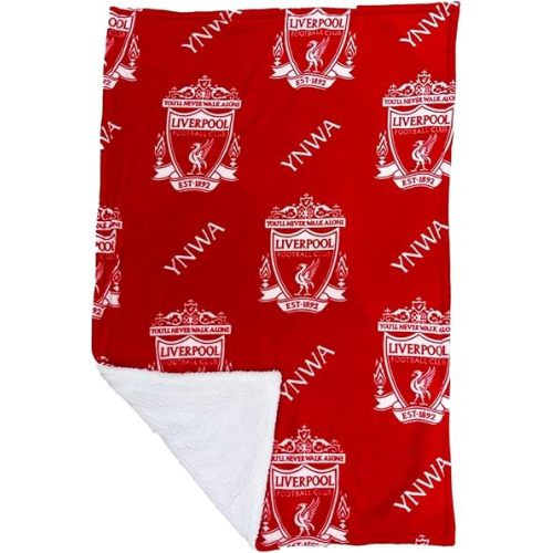 Liverpool FC YNWA Official Sherpa Fleece Throw Blanket | Super Soft, Soccer Crest Design | Warm Super Soft Feel Red Throw | Perfect for Home, Bedroom, Sleepovers & Camping