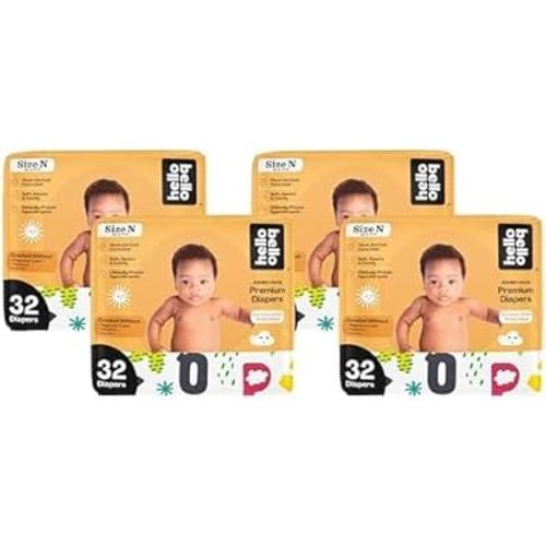 Hello Bello Premium Baby Diapers Size Newborn I 32 Count of Disposable, Extra-Absorbent, Hypoallergenic Baby Diapers with Snug and Comfort Fit I Alphabet Soup (Pack of 4)