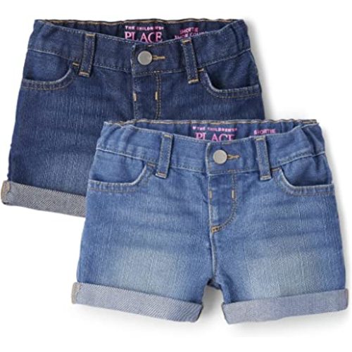 The Children's Place baby girls Roll Cuff Denim Shortie Shorts