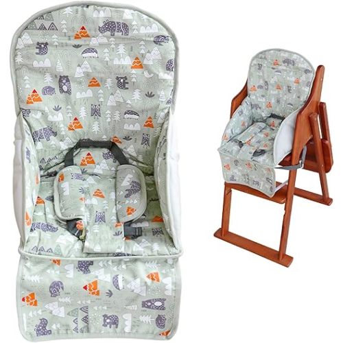 High Chair Pad,high Chair Cushion,seat Cushion Breathable Pad,Comfortable Seat Belt Design,Cute Pattern,Soft and Comfortable,Baby Sits More Comfortable(Green Animal Pattern)