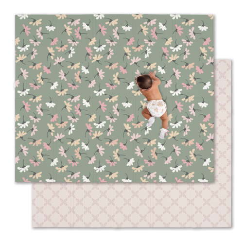JumpOff Jo Jumbo Toddler Play Mat, Thick Reversible Crawling Mat, Foldable and Portable, 70 x 59 in - Garden Party