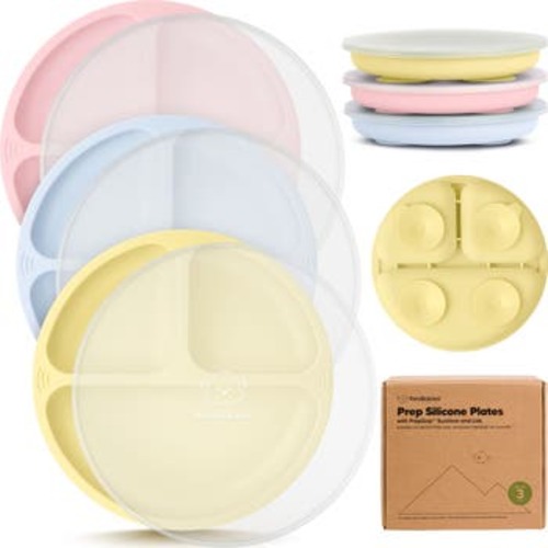 3-Pack Prep Silicone Suction Plates with Lids