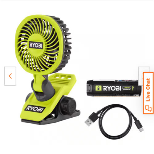 RYOBI USB Lithium Clamp Fan Kit with 2.0 Ah USB Lithium Battery and Charging Cable FVF51K