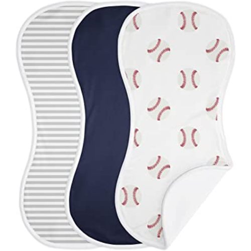 Sweet Jojo Designs Baseball Sports Baby Boy Absorbent Burp Cloths for Infant Newborn - Red and White Americana - 3 Pack Set of Dribble Drool Cloths
