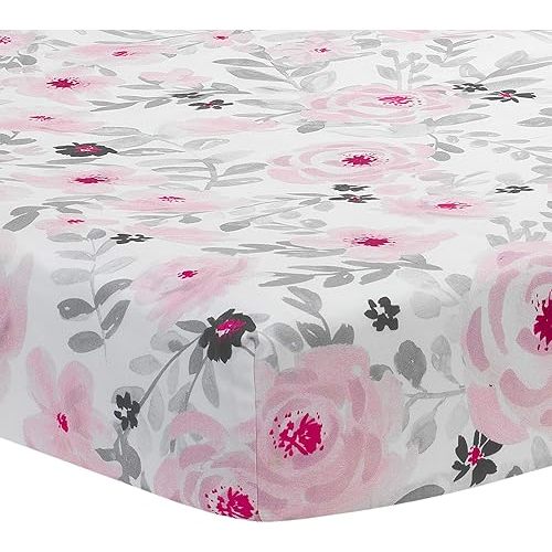 Bedtime Originals Blossom Pink/Gray Watercolor Floral Baby Fitted Crib Sheet