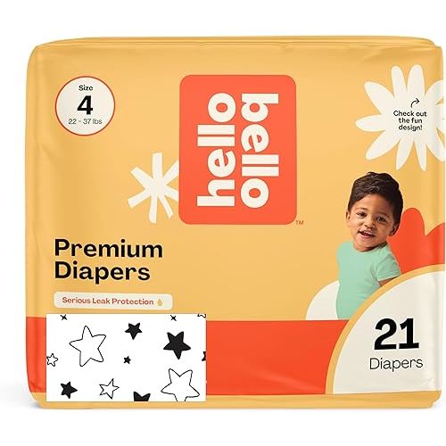 Hello Bello Diapers, Size 4 (22-37 lbs) Superstars, 21 Count of Premium Disposable Baby Diapers, Hypoallergenic with Soft, Cloth-Like Feel