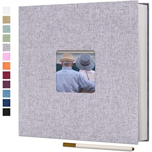 Vienrose Large Photo Album Self Adhesive for 4x6 8x10 10x12 Pictures Linen Scrapbook Album DIY 40 Blank Pages with A Metallic Pen