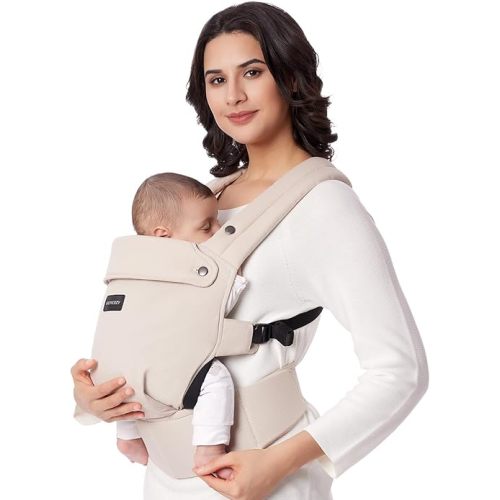 Momcozy Baby Carrier Newborn to Toddler - Ergonomic, Cozy and Lightweight Infant Carrier for 7-44lbs, Effortless to Put On, Ideal for Hands-Free Parenting, Enhanced Lumbar Support, Khaki