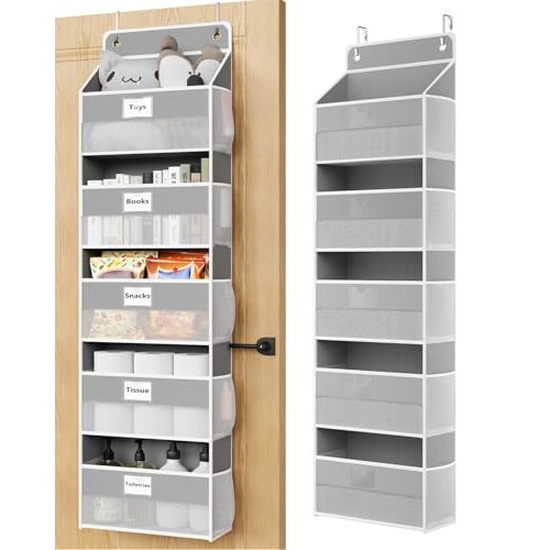 Optish Over The Door Organizer Hanging, 5 Shelf Behind The Doors Storage, Pantry Door Organizer, Closet Organizers for Bedroom and Nursery (Grey)