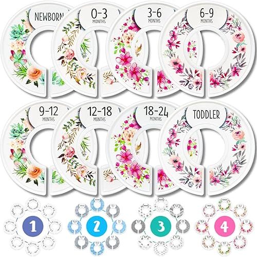 Eli with Love Baby Closet Dividers (Floral) – Fits 1.5" Rod - Set of 8 Baby Clothes Organizers – Organize Nursery Hangers Size/Age